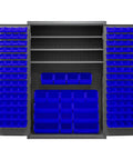 Interior view of the 48 Inch Wide Rock Solid Steel Lockable Workshop Cabinet Featuring 138 Blue Hook On Organizers.