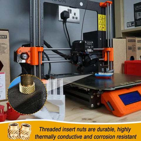 3D printer with 1/4-20 Brass Heat-Set Threaded Inserts For 3D Printing, 32 Pack for strengthening thermoplastic threads