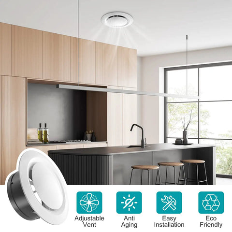 6 Inch Adjustable Round Soffit Vent Cover With ABS Plastic White Ceiling Vent For Living Room Attic Bathroom And Kitchen Opening Size 5.66 Inches Durable DIY Friendly Easy Install Home Ventilation Accessory