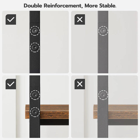 Comparison of reinforced vs. non-reinforced structure on metal frame of Coat Rack With Bench And Five Tier Shoe Storage Organizer.