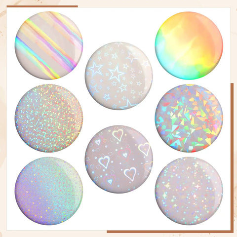 200 Pack 70mm Badge Protective Film In 8 Holographic Styles, Transparent Glitter Coating For 2.25 Inch Button Makers 58mm DIY