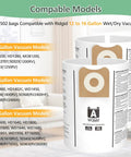 12 Pack VF3502 Vacuum Bags For 12 To 16 Gallon Wet Dry Vacuums, details of compatible models, high efficiency, filter bags