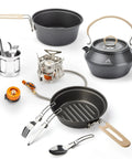 All In One Camping Cookware Gear With 3500W Portable Stove, 1.70L Pot, 1.15L Kettle, 7.5 Inch Frying Pan, and dinner cutlery