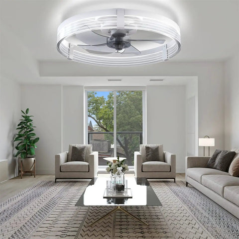 Low Profile Ceiling Fan With Lights And Remote Dope Modern Flush Mount LED Stepless Dimmable Fixture With Reversible Blades in living room