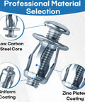 Heavy Duty Expansion Screw Jack Nuts Assortment Kit With Zinc Plated Carbon Steel Fasteners showing low carbon steel core and zinc coating.