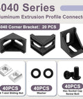 4040 Aluminum Extrusion Corner Connector Kit with 20 black 3540 brackets and 40 M8 T slot nuts, bolts, washers, Allen wrench