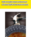 Super Flexible Welding Fume Extractor Arm heat-resistant hose with hammer impact illustration, flame background
