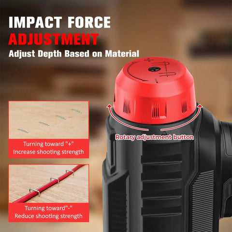 20V Cordless Staple Gun Brad Nailer 2 In 1 Aluminum Magazine impact force adjustment knob and rotary button