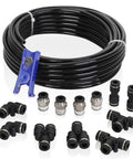 Hromee air line tubing kit: black PU tubing, 1/4 in OD x 32.8 ft, with push-to-connect fittings (14 pcs)