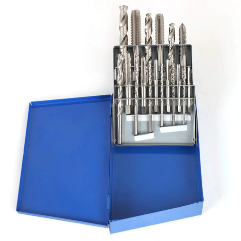 Drill And Tap Set 18 Piece HSS Jobber Length Bits In Metal Indexed Case Tapping And Deburring In One Step Includes 6 32 To One Half 13 Tap Sizes