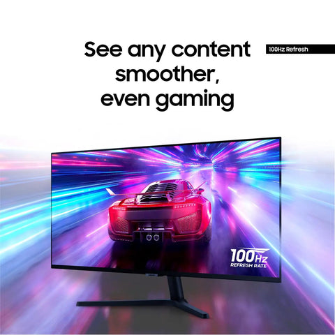 ViewFinity S50GC 34 Inch Ultrawide QHD Monitor With 100Hz Refresh displaying a racing game with vibrant colors and smooth visuals.