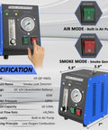 EVAP Smoke Machine Leak Tester With Built In Air Pump And Pressure Gauge Flow Meter Dual Mode Automotive Leak Detector For All 12V Cars And Motorcycles Detects Evap System Intake Crankcase Vacuum Turbo EGR And Exhaust Leaks. 5.9 x 7.9-inch unit