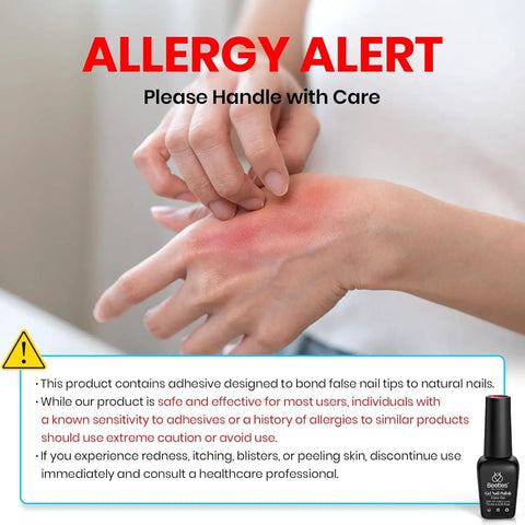 Allergy alert warning for Gel Nail Kit With UV Light For At Home Manicure In 45 Colors Plus Five Base And Five Top Coats 75 Piece Set
