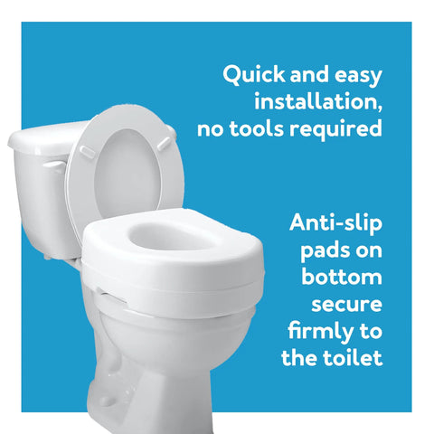 Built Tough White Toilet Seat Riser Adds Five Inch Height For Seniors Providing Extra Comfy Support 300 Pound Weight Limit With Sure Grip No Slip Base Universal Fit Fits Like A Glove