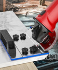 Heavy Duty 45 Degree Tile Chamfering Tool And Ceramic Angle Grinder Attachment on marble countertop for seamless miter cuts.