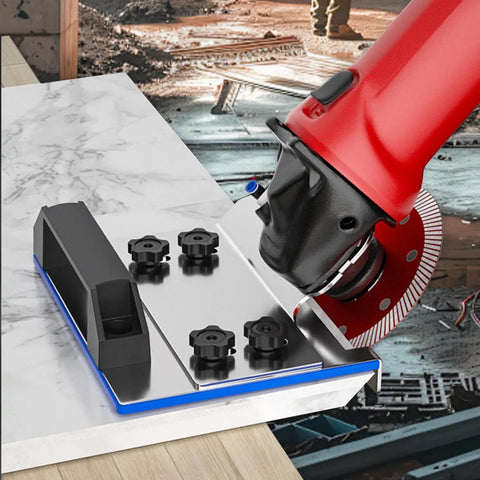 Heavy Duty 45 Degree Tile Chamfering Tool And Ceramic Angle Grinder Attachment on marble countertop for seamless miter cuts.