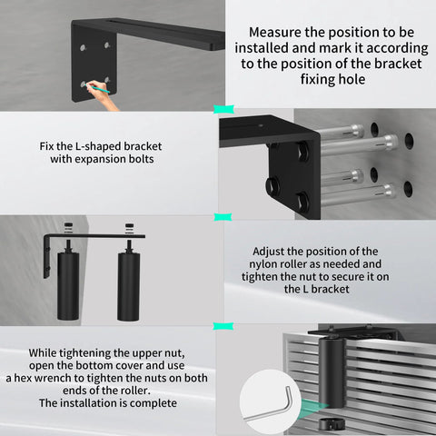 Installation guide for 6 Inch Adjustable Sliding Gate Rollers With Heavy Duty L Post Welded Bracket And Dual Hard Nylon Guide For Smooth Gate Movement.