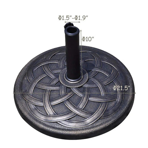 Heavy Duty Cast Iron Umbrella Base For Patio And Garden, 43lb Round Market Stand With Classic Bronze Finish top view angle