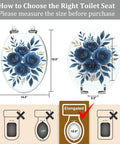 Elongated Toilet Seat Quiet Close Quick Release Bathroom with floral design and size measurements shown, 14.5" x 18.5".