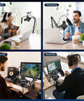 Upgraded Dual Mic Podcast Kit Bundle With Denoise And 10 Built In Effects Plus 4 Custom Sound Pads Bluetooth Wireless Music for various uses including singing, podcasting, gaming, and streaming.