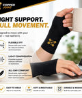 Copper Infused Wrist Brace Pair For Carpal Tunnel Pain Relief, Adjustable Medium Fit For Men And Women on hands using laptop