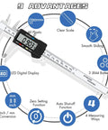Digital Caliper With Stainless Steel Body, Easy Inch To Metric Switch, LCD Display shown with measurement features
