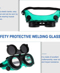 Kick Ass Flip Up Welding Goggles Heavy Duty Safety Glasses Rugged 2 Pack Welder Shades with adjustable elastic band and protective lenses.