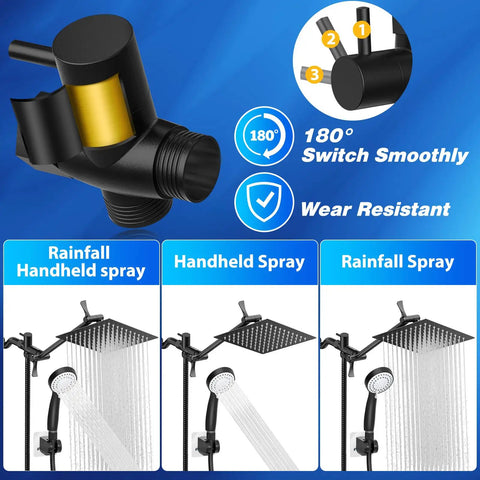 High Pressure Handheld Shower Head Set With 59 Inch Stainless Steel Hose And 8 Inch Square Rain Head No Fuss Install