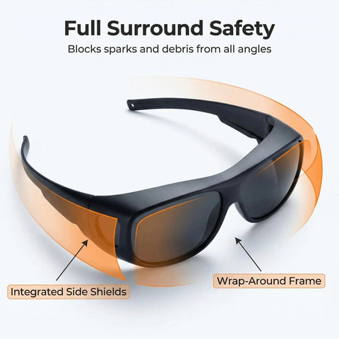 Rugged Wrap Around Shade 8 Welding Glasses For TIG Stick And Plasma Cutting With ANSI Z87 Certified Eye Protection, wrap-around design with side shields