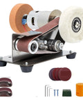 Mini Electric Belt Sander And Multifunctional Knife Sharpener For DIY Projects with sanding belts and accessories.