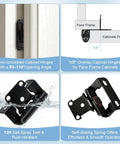 Half Inch Overlay Black Cabinet Hinges Boasting Smooth Self Closing Action For Face Frame Kitchen Doors, showing opening angle and rust resistance features.