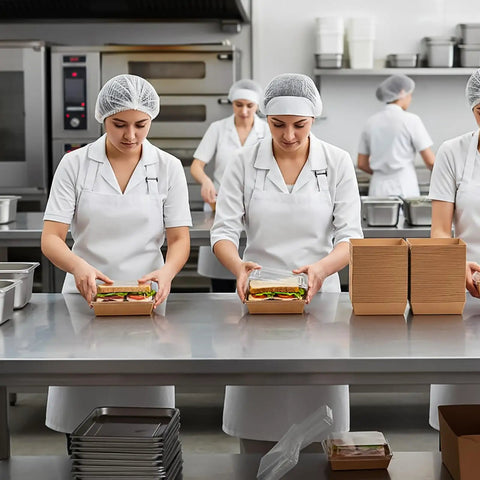 Chefs packing 100 Pack Charcuterie Boxes With Clear Lids, 5.4 By 5 By 2.5 Inches Disposable Brown Square Food Containers For Cookies Donuts Muffins