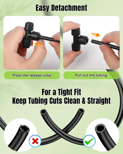 44 Piece Quick Connect Drip Irrigation Fittings Kit For One Quarter Inch Tubing With Push To Fit Connectors demonstration.