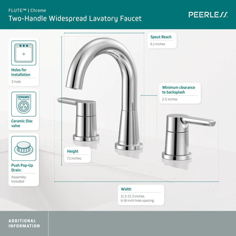 Flute High Arc Bathroom Faucet, 3-Hole 6-16 Inch Installation, WaterSense Labeled, ADA Compliant, Chrome finish, faucet and handles