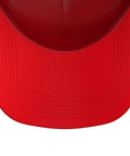Top view of Red Trucker Hat With Adjustable Mesh Back Featuring Lab Nurse Teddy Bear Design Holding A Test Tube, Perfect For Nurses