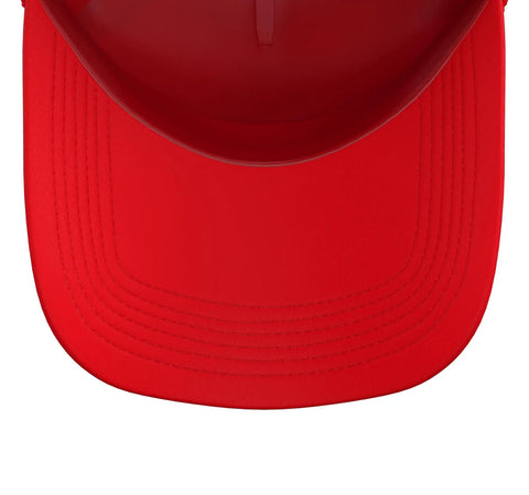 Cool Red Trucker Hat For Men Who Dig Machinist Vise Gauge Square Tools Great CNC Gifts With Adjustable Mesh Back And Foam Front Cap Style, top view
