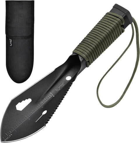 Ultralight Camping Trowel Shovel Multitool With Saw And Ruler, black stainless steel, includes carrying pouch, for outdoor gear