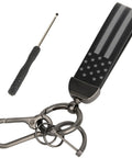 Top Shelf Leather Car Keychain For Men Featuring A Secure Threaded D Ring And Tough Quick Release Loop, black with stars and stripes.