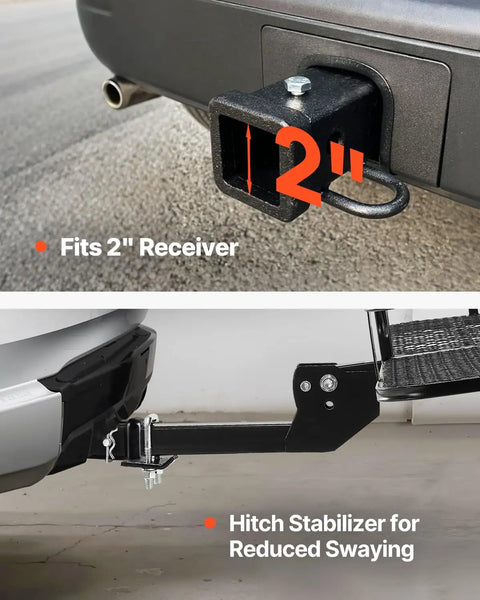 Foldable Hitch Carrier 60x24x6 Inch With 500lb Capacity, 2-inch receiver showcased with stabilizer for SUVs and trucks