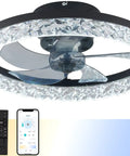 Remote Controlled Ceiling Fan With Lights 19.69 Inch Flush Mount 31W Dimmable LED Chandelier, black 6-speed with remote and app controls.