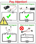 Correct and incorrect circuit diagrams for 18 Piece DC Motors Kit For DIY Projects with mini motors and connectors.