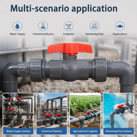 3/4 In SCH80 PVC Ball Valve Socket To Socket Shut Off Valve Quarter Turn Handle for irrigation plumbing application.