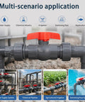 Top Shelf 3/4 Inch SCH80 Pvc Ball Valve With Slip Socket Ends For Zero Hassle Shut Off And Smooth Flow Control Perfect For Backyard Irrigation Pool Plumbing And Diy Setup Heavy Duty 8 Pack installed in irrigation system with red handle