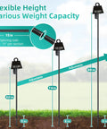 Heavy Duty Outdoor Bird Feeder Pole Kit With 60 Inch Ground Mount, 5 Prong Base, showing adjustable height and weight capacity