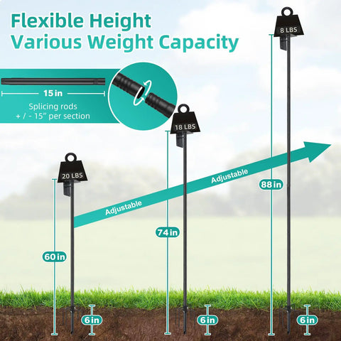 Heavy Duty Outdoor Bird Feeder Pole Kit With 60 Inch Ground Mount, 5 Prong Base, showing adjustable height and weight capacity