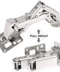 Heavy Duty 170 Degree Cabinet Hinges For Frameless Doors Concealed Hydraulic Soft Close Buffer Dampers shown with pull mechanism.