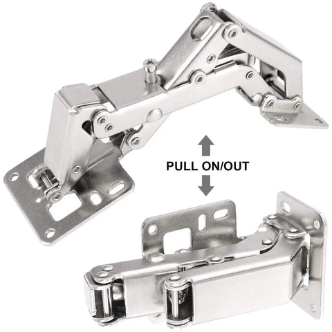 Heavy Duty 170 Degree Cabinet Hinges For Frameless Doors Concealed Hydraulic Soft Close Buffer Dampers shown with pull mechanism.