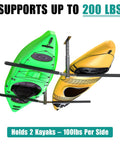 Overhead Ceiling Kayak Storage Rack For Garage Holds Two Kayaks Up To 200 Lbs Heavy Duty Universal Fit with foam padding