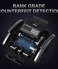 Value Counting Money Counter Machine For Dollars And Euros With UV MG MT IR DD Counterfeit Detection LCD Display, open view.