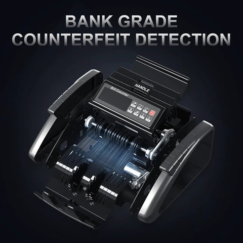 Value Counting Money Counter Machine For Dollars And Euros With UV MG MT IR DD Counterfeit Detection LCD Display, open view.